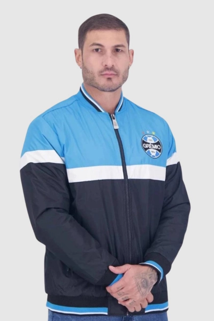 Produto - Jaqueta Kappa Corta Vento Grêmio Listra Logo Preto