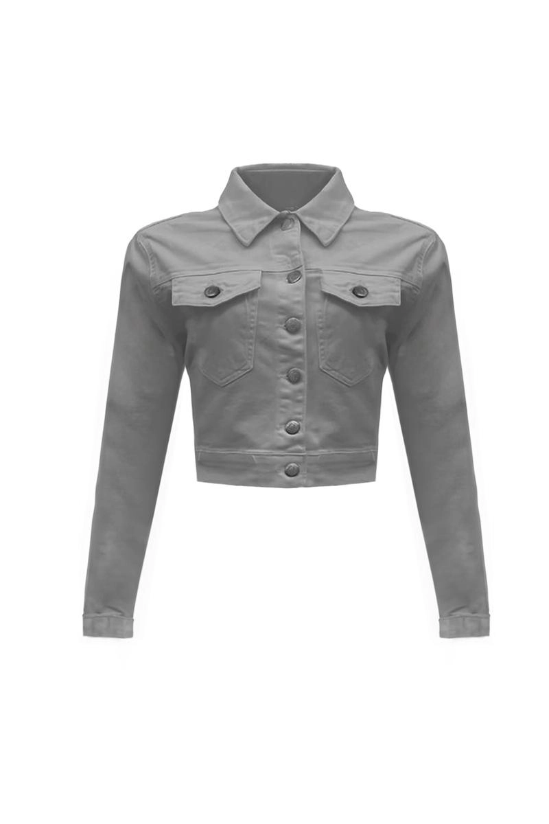 Jaqueta Max Denim Sarja Sem Bolso Feminina Cinza