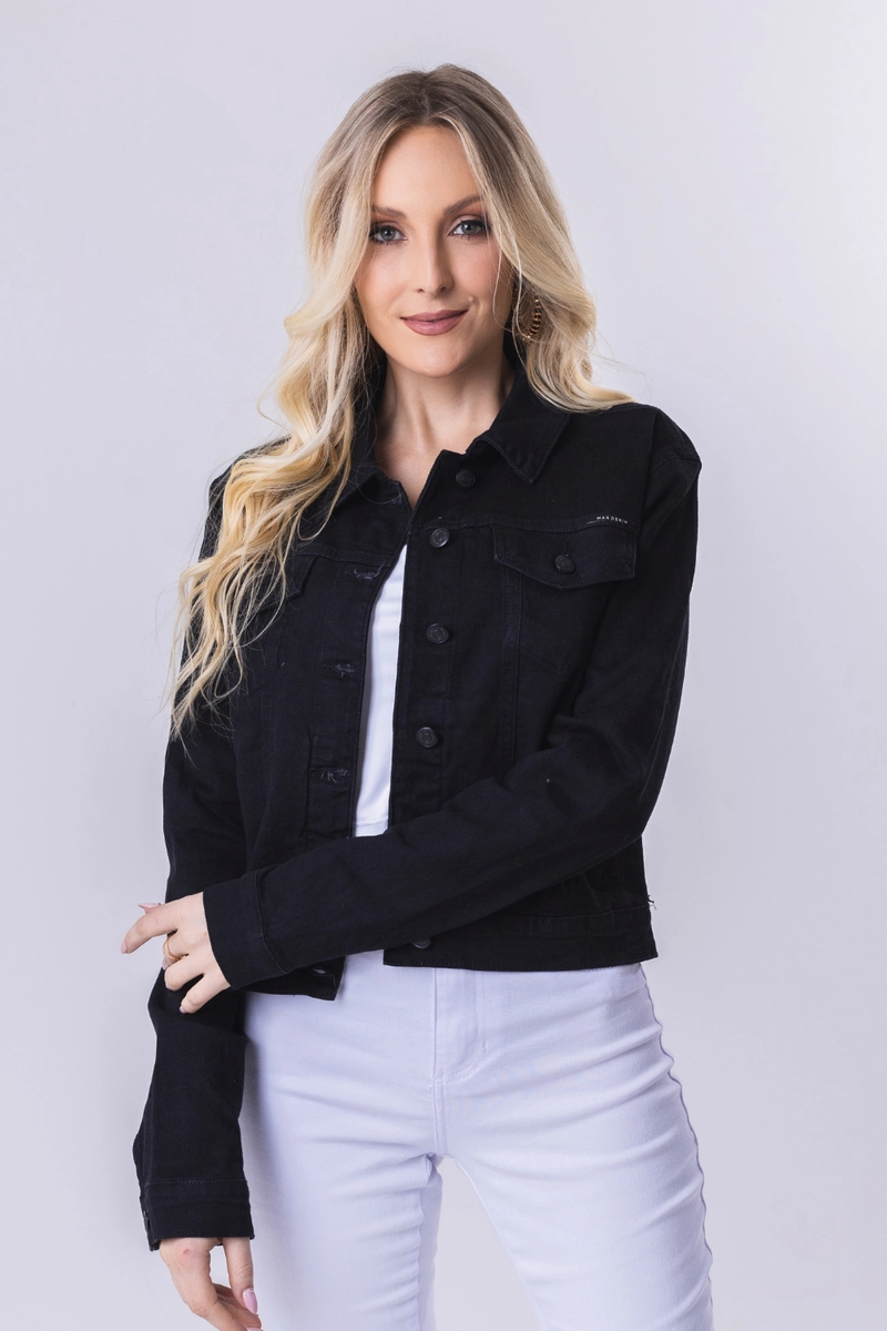 Produto - Jaqueta Max Denim Sarja Tradicional Feminina Preta