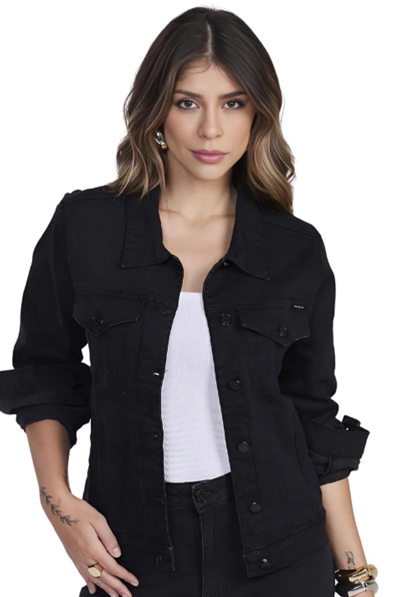 Jaqueta Max Denim Sarja Tradicional  Feminina Preta