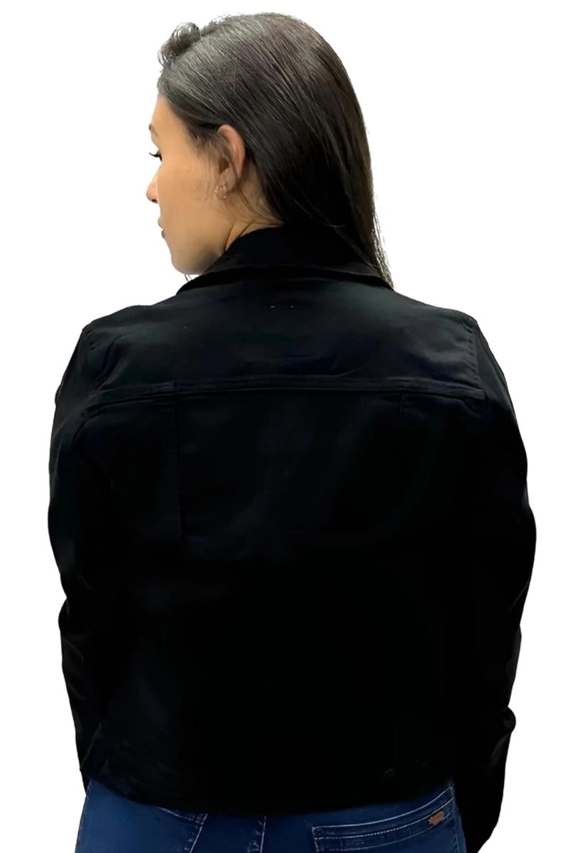 Jaqueta Max Denim Sarja Tradicional Sem Bolso Feminina Preta