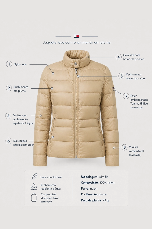 Jaqueta Tommy Hilfiger Down Packable Feminino Camel Produto Jaqueta Tommy Hilfiger Down Packable Feminino Camel