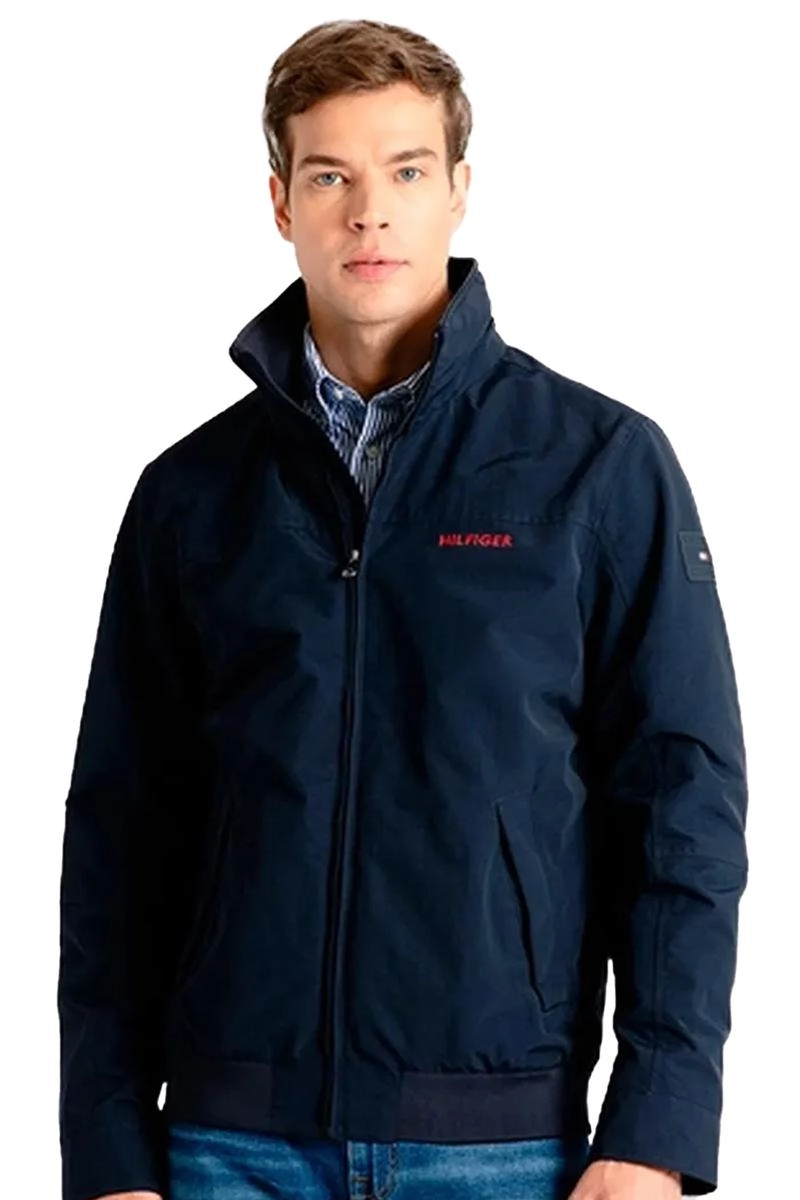 Jaqueta Tommy Hilfiger Zíper Nylon Masculina Azul Marinho