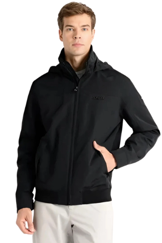 Jaqueta Tommy Hilfiger Zíper Nylon Masculina Preta Frente