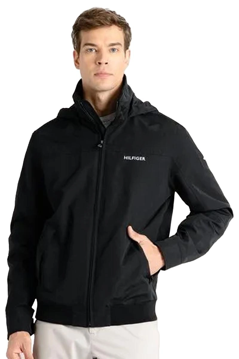Jaqueta Tommy Hilfiger Zíper Nylon Masculina Preta