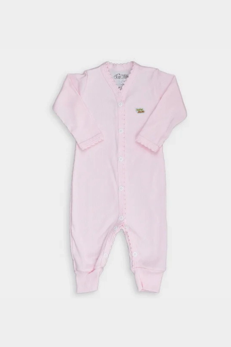 Produto - Macacão Baby Duck Canelado Manga Longa Bebê Feminino Rosa