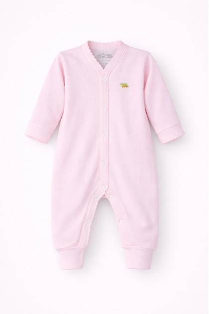 Produto Macacão Baby Duck Canelado Manga Longa Bebê Feminino Rosa