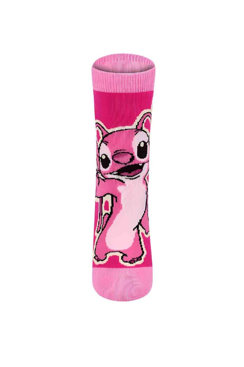 Meia Lupo Stitch Infantil Feminina Rosa