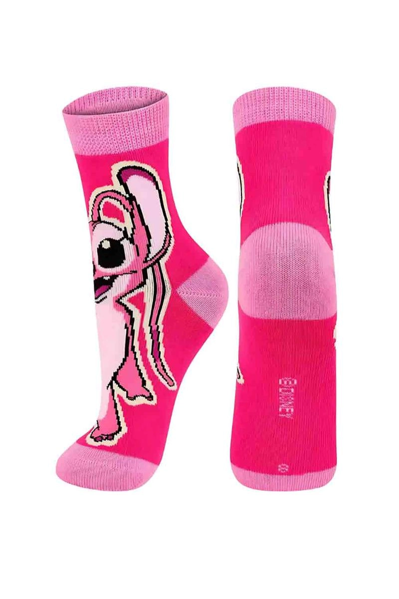 Meia Lupo Stitch Infantil Feminina Rosa