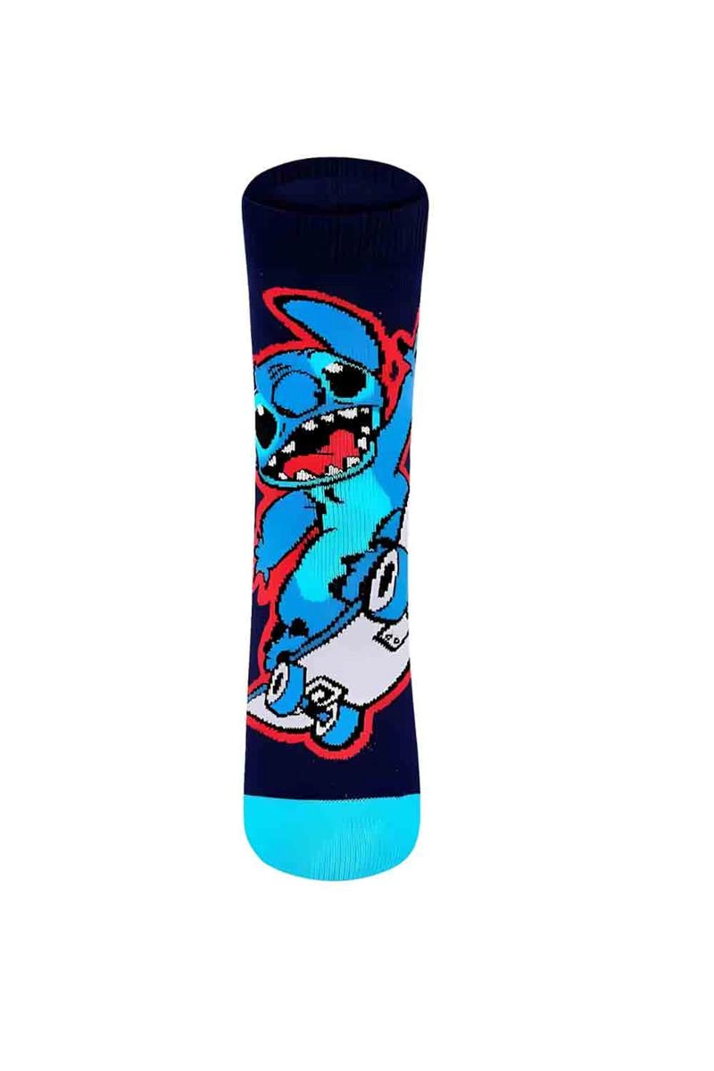 Meia Lupo Stitch Infantil Masculina Azul