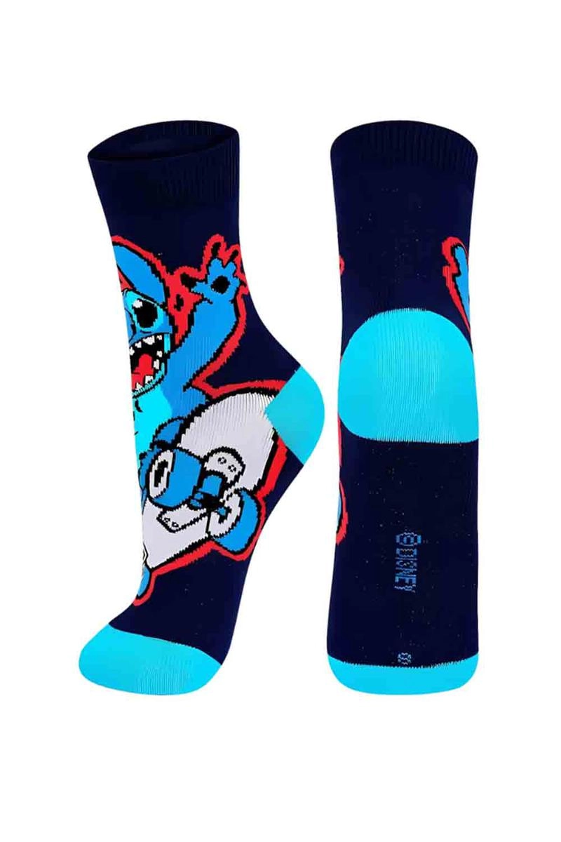 Meia Lupo Stitch Infantil Masculina Azul