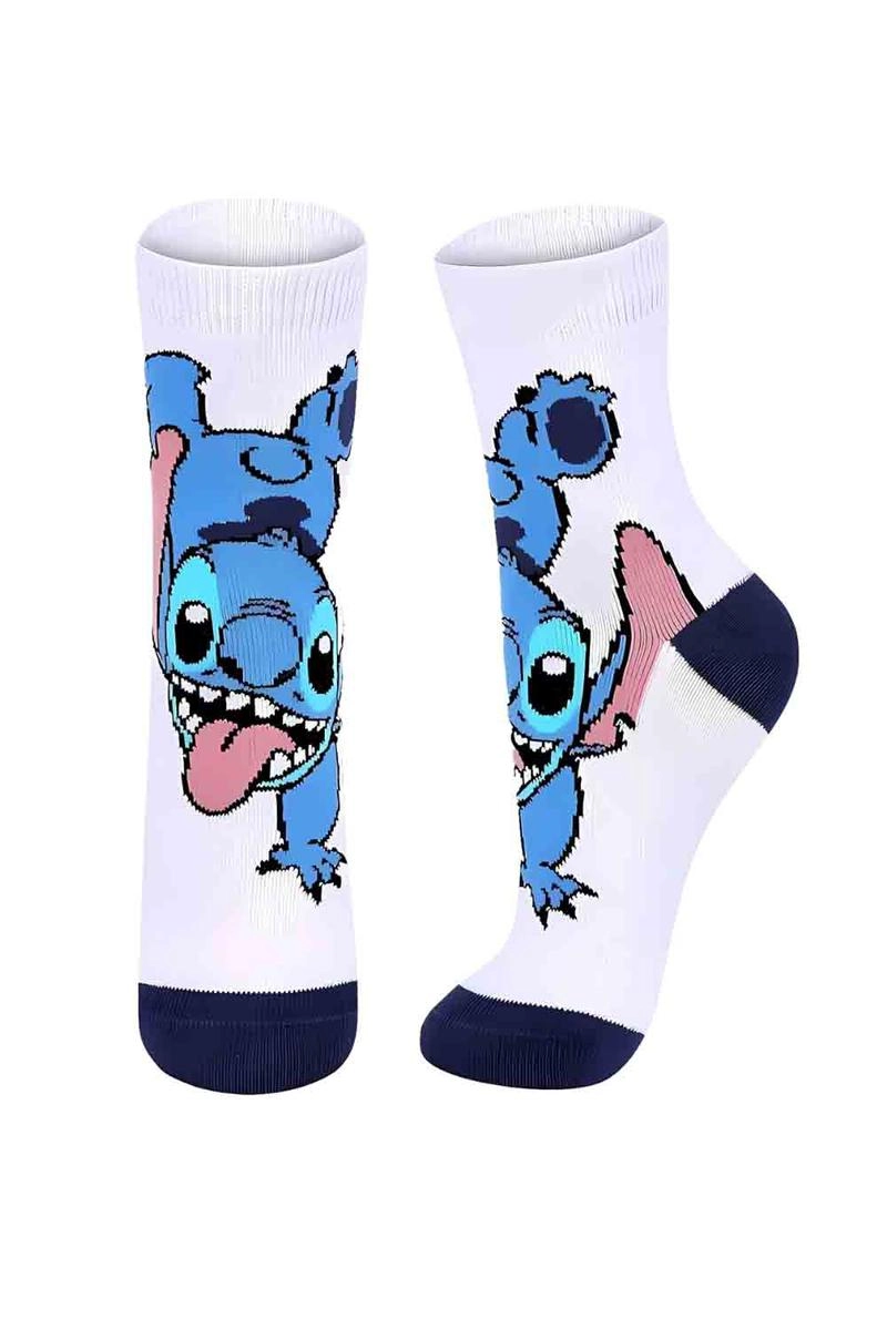 Meia Lupo Stitch Infantil Unissex Branca