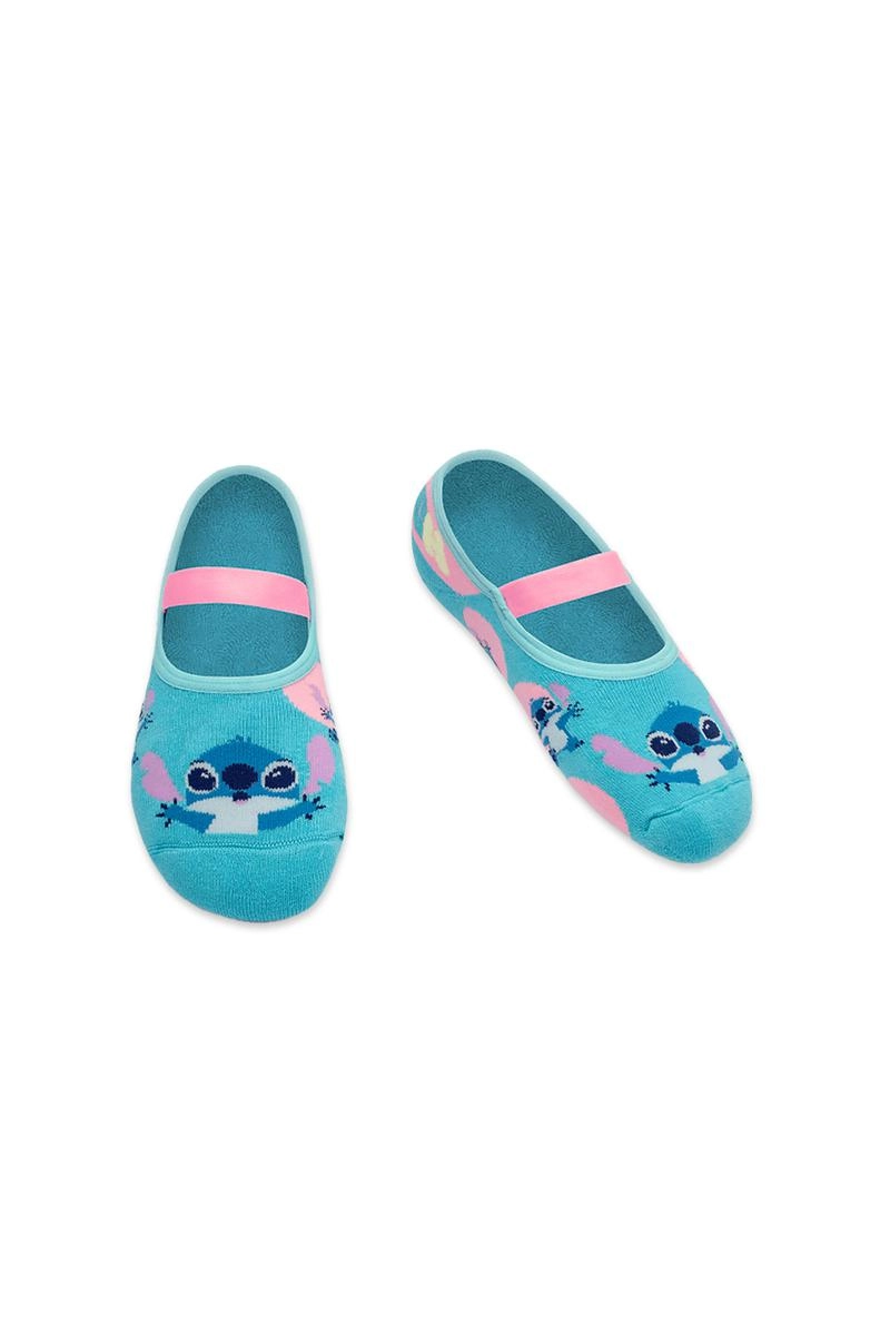 Meia Pucket Sapatilha Antiderrapante Stitch Infantil Menina Azul