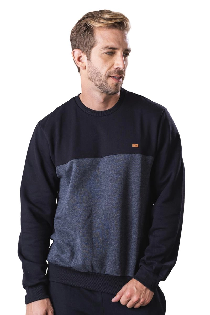 Moletom SBA Sem Capuz Mescla Masculino Preto Mescla