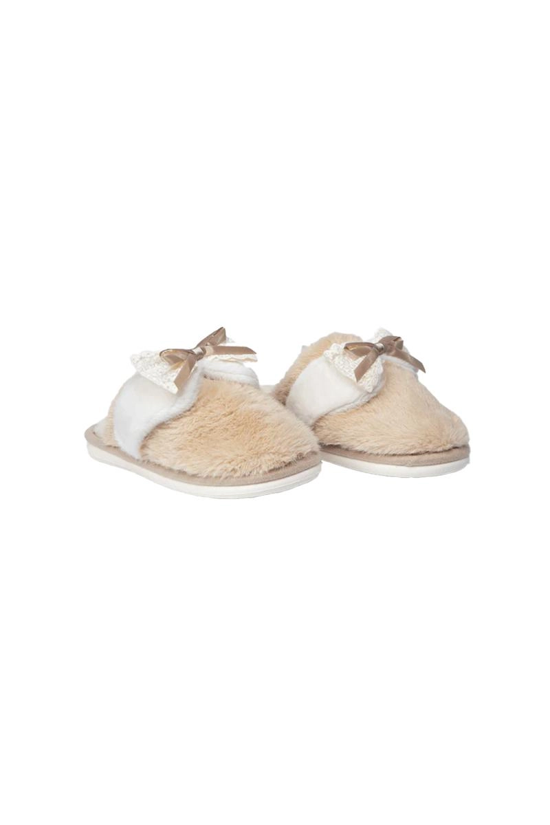Pantufa Flowfa Mule Laço Renda Bege