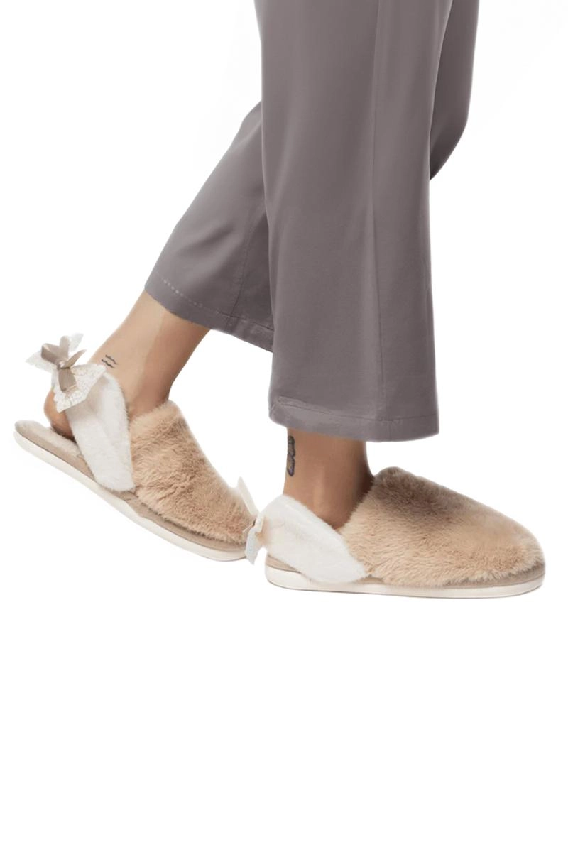 Produto Pantufa Flowfa Mule Laço Renda Bege