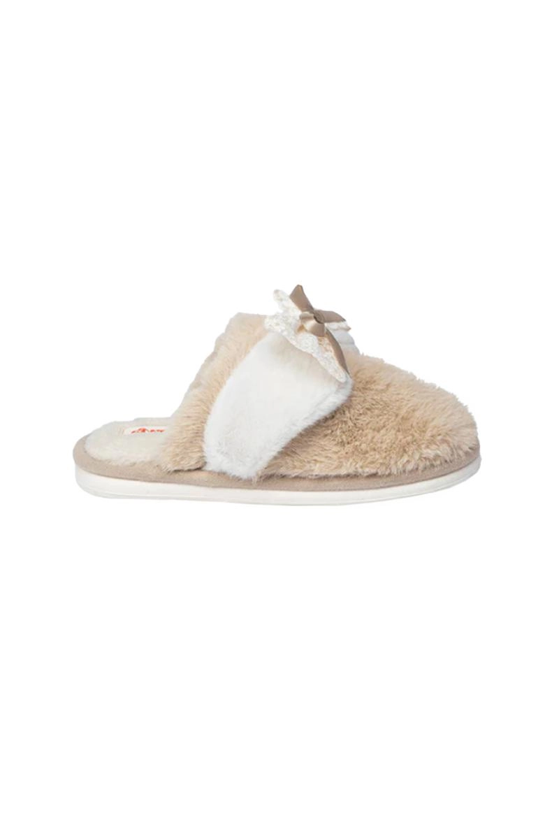 Pantufa Flowfa Mule Laço Renda Bege