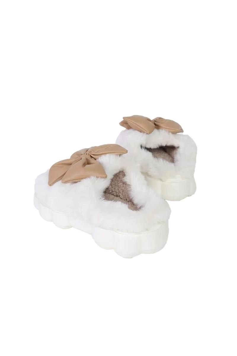 Pantufa Flowfa Mule Pelinho Laço Marrom