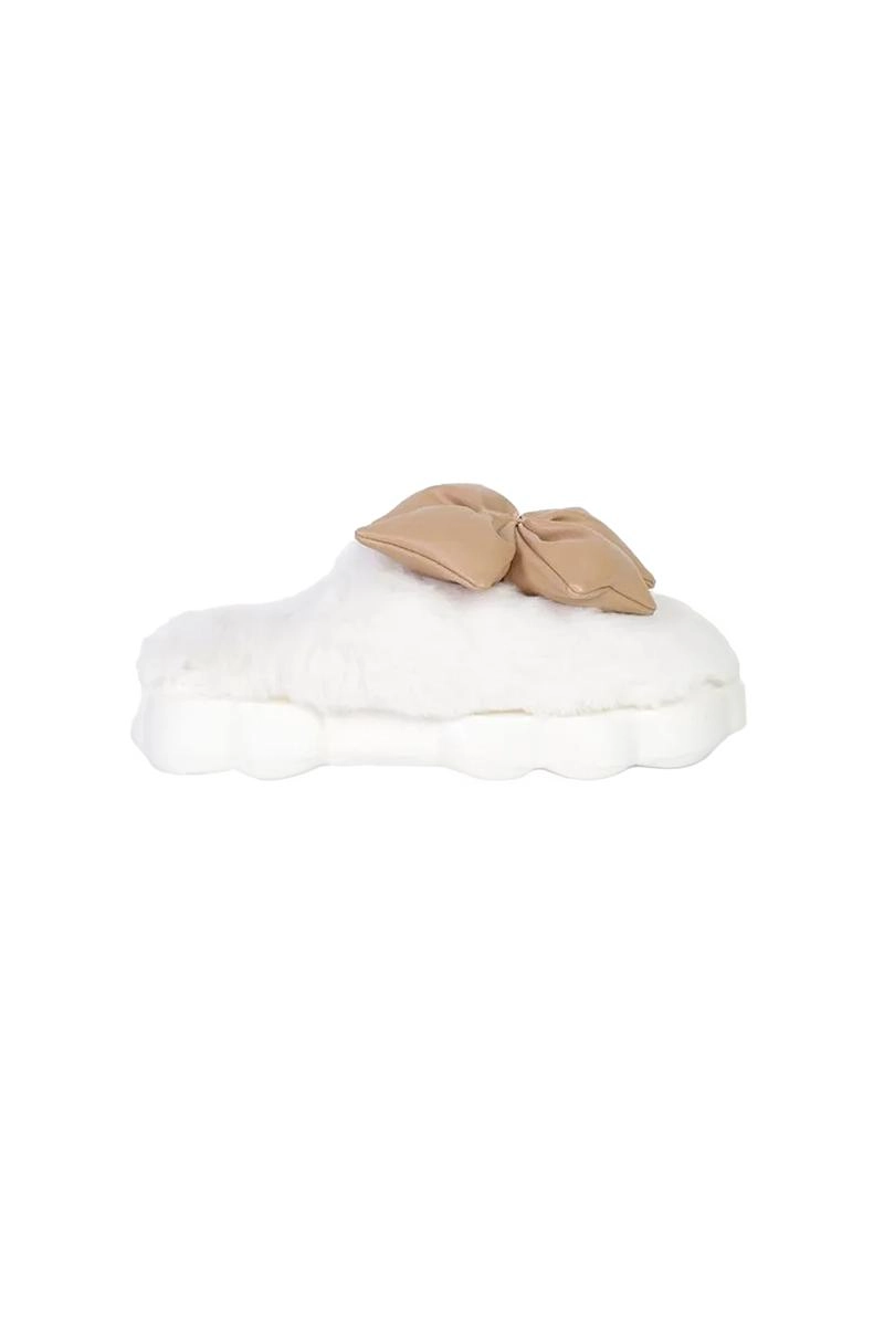 Pantufa Flowfa Mule Pelinho Laço Marrom