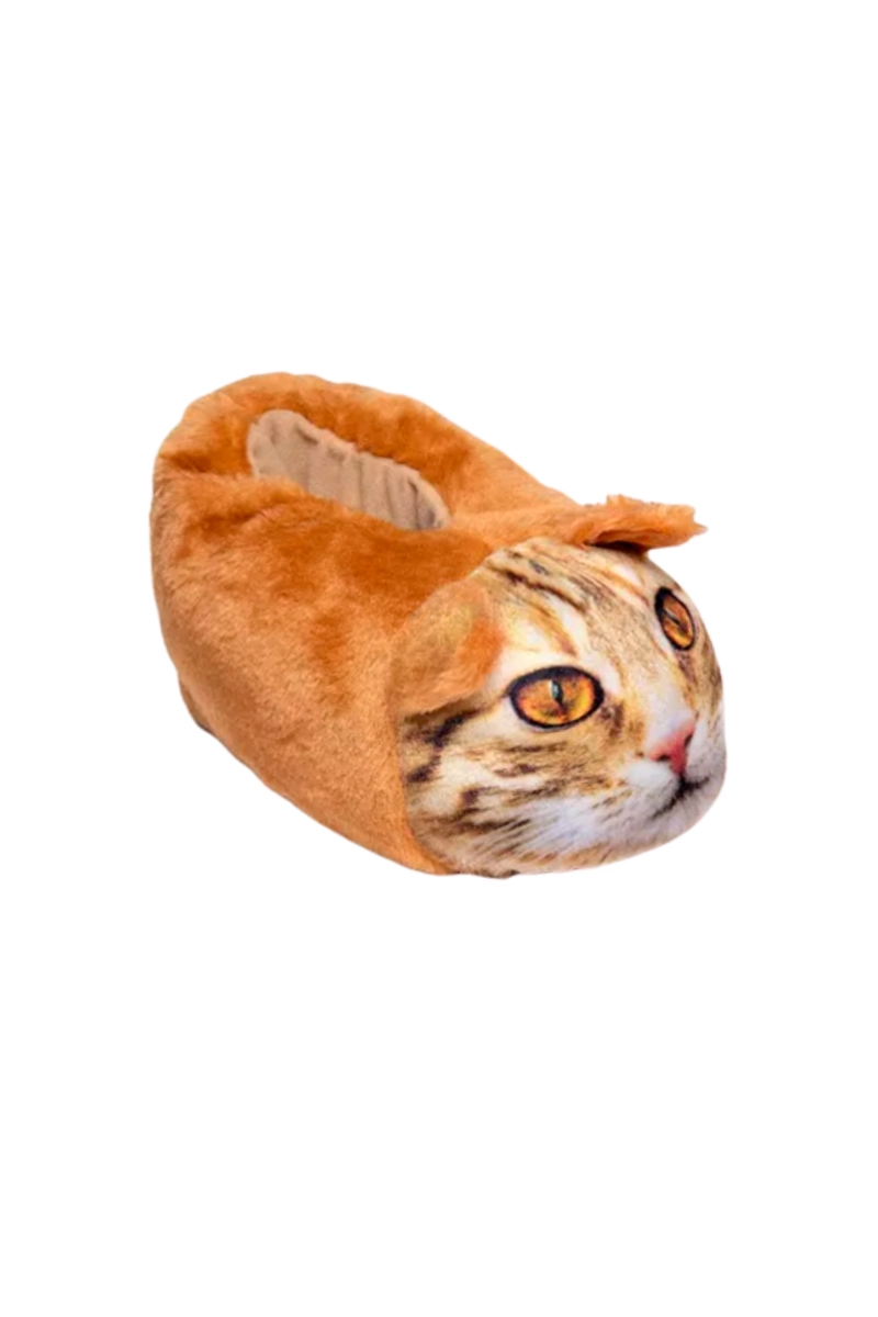 Pantufa Pé Quentinho Gato 3D Unissex Caramelo