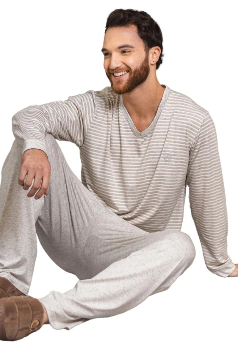 Pijama Deluid Manga Longas Masculino Mescla Claro