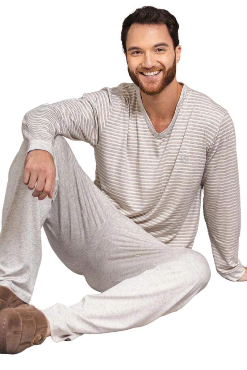Pijama Deluid Manga Longas Masculino Mescla Claro