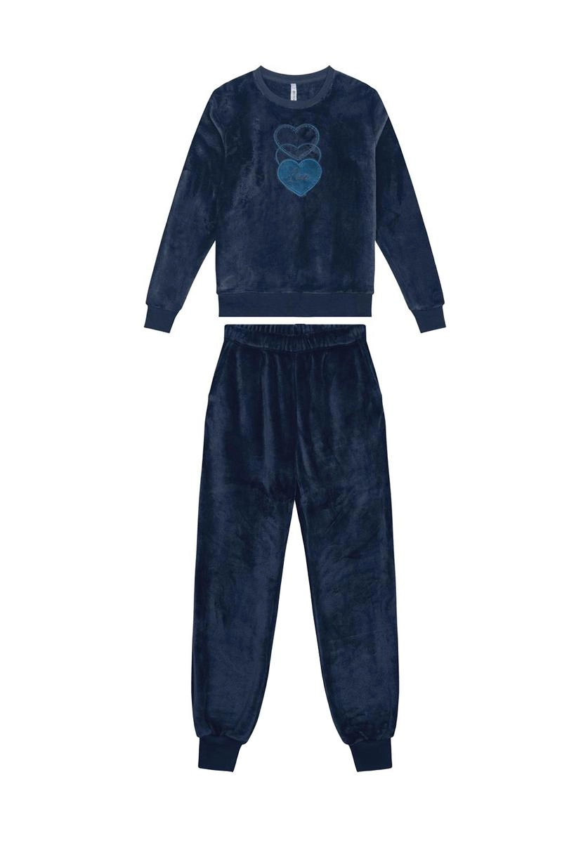 Pijama Malwee Manga Longa Plush Feminino Marinho