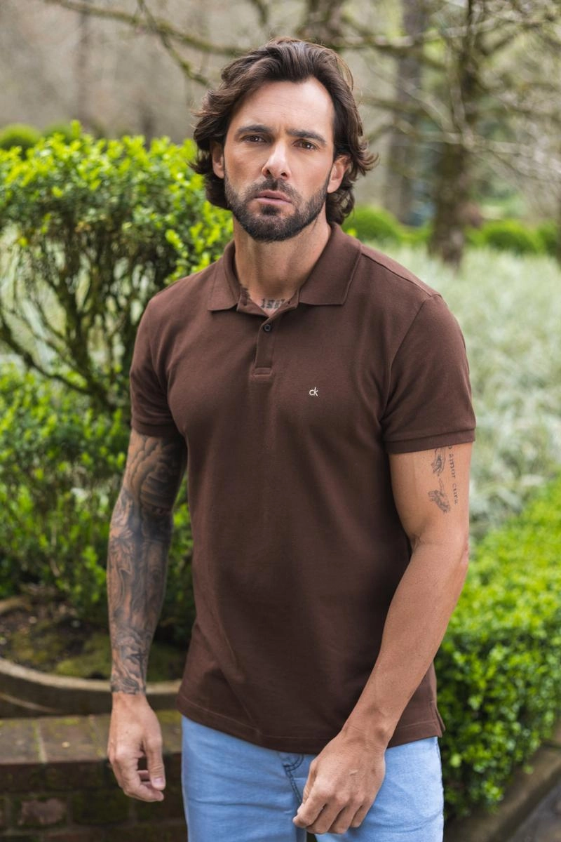 Produto - Polo Calvin Klein Manga Curta Slim Fit Masculina Marrom