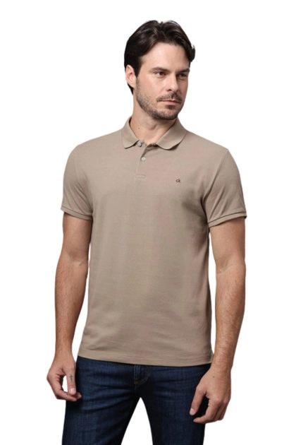 Produto - Polo Calvin Klein Manga Curta Slim Fit Masculino Caqui Médio 