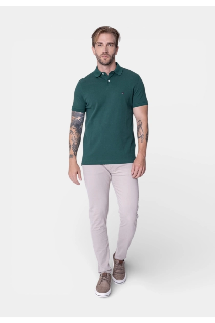 Polo Tommy Hilfiger Manga Curta Masculino Verde Escuro Produto Polo Tommy Hilfiger Manga Curta Masculino Verde Escuro