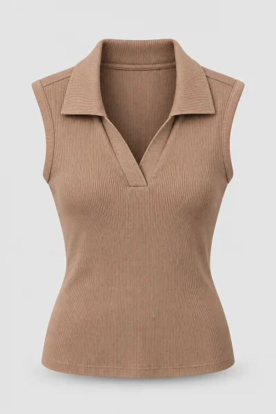 Regata Feminina Canelada Gola Polo Produto Regata Feminina Canelada Gola Polo