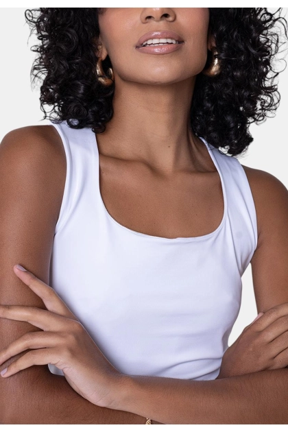Produto Regata Coqueta Alça Larga Feminina Branca