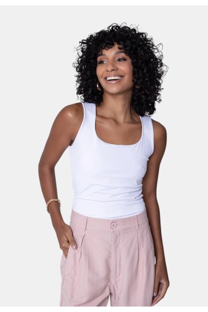 Regata Coqueta Alça Larga Feminina Branca