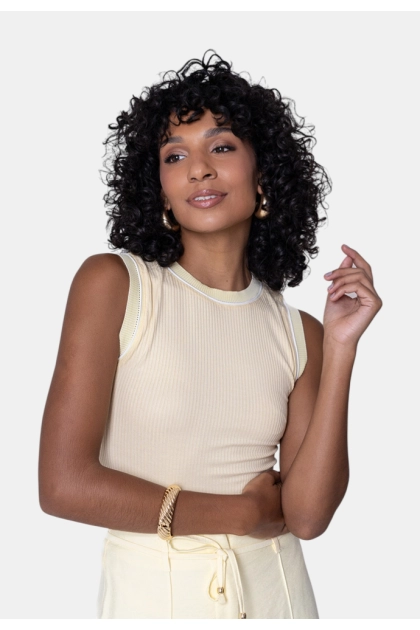 Regata Coqueta Canelada Feminina Amarela 