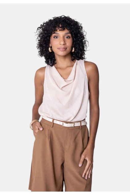 Produto - Regata Ellen One Gola Caída Feminina Bege