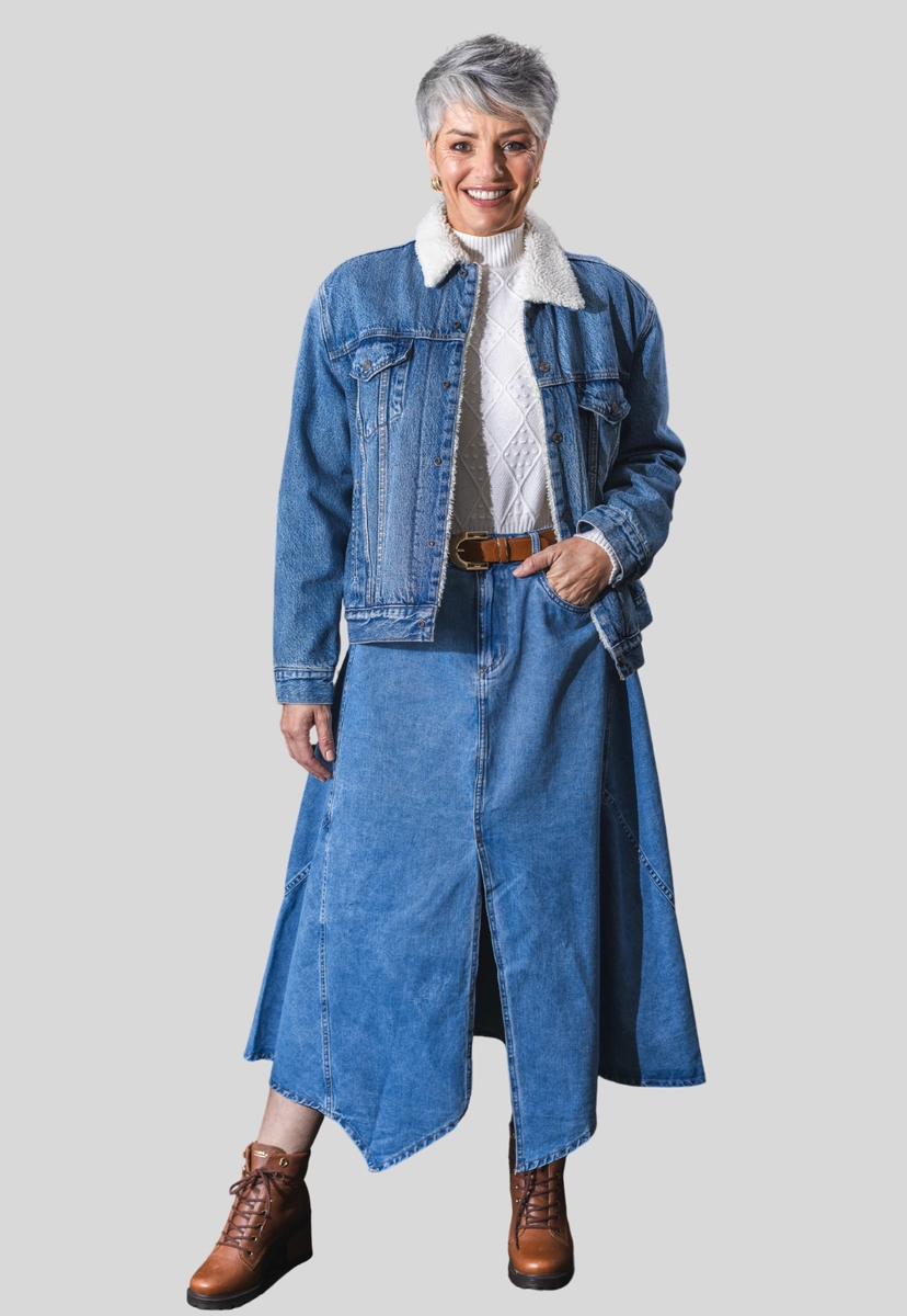 Saia Voox Midi Feminina Jeans 