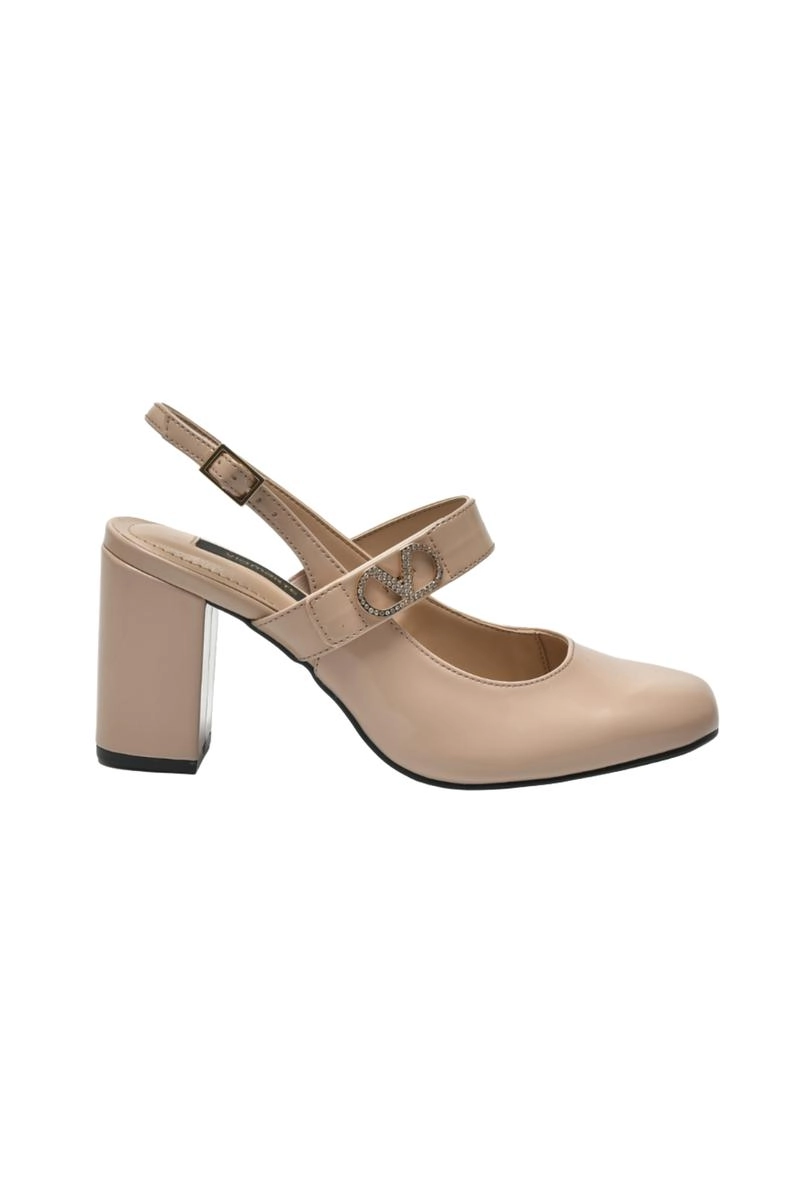 Sapato Via Marte Chanel Fivela V Strass Feminino Nude Produto Sapato Via Marte Chanel Fivela V Strass Feminino Nude
