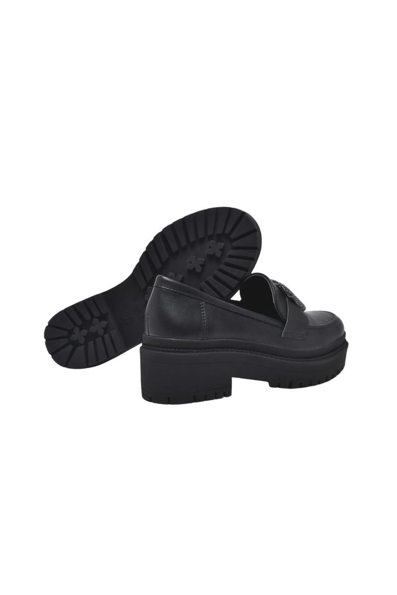 Produto Sapato Via Marte Loafer Fivela Strass Brilhosa Feminino Preto