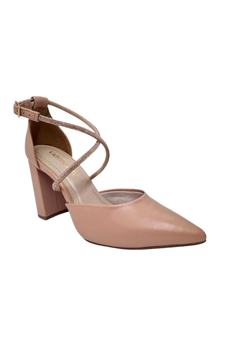 Sapato Via Marte Scarpin Fitas Cruzadas Strss Feminino Nude
