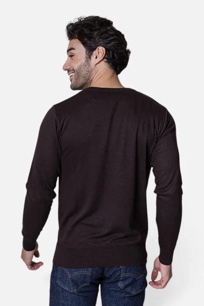 Suéter Masculino Gola Careca Tricot Casual Café Produto Suéter Masculino Gola Careca Tricot Casual Café