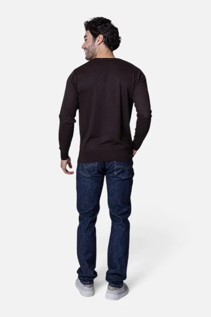 Suéter Masculino Gola Careca Tricot Casual Café Produto Suéter Masculino Gola Careca Tricot Casual Café