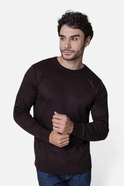 Suéter Masculino Gola Careca Tricot Casual Café Produto Suéter Masculino Gola Careca Tricot Casual Café