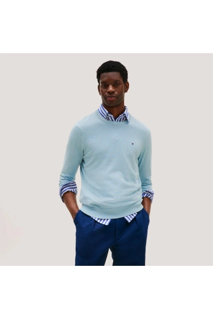 Suéter Tommy Hilfiger Clássico Gola C Azul Bebê Produto Suéter Tommy Hilfiger Clássico Gola C Azul Bebê