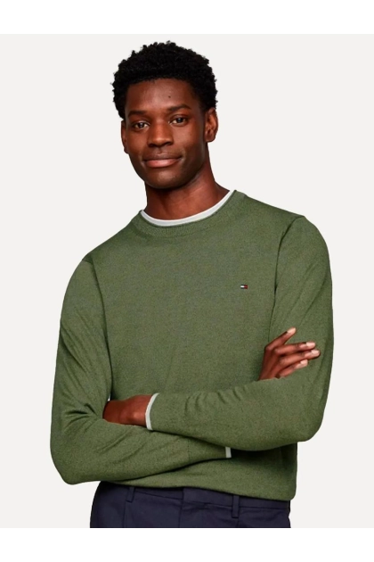 Suéter Tommy Hilfiger Masculino Crewneck Essential Cotton Verde Produto Suéter Tommy Hilfiger Masculino Crewneck Essential Cotton Verde