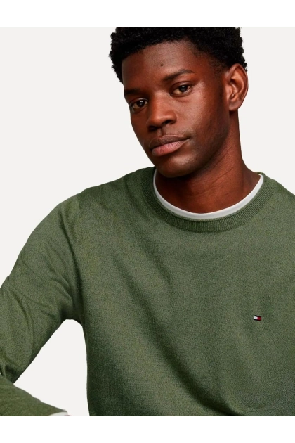 Suéter Tommy Hilfiger Masculino Crewneck Essential Cotton Verde Produto Suéter Tommy Hilfiger Masculino Crewneck Essential Cotton Verde