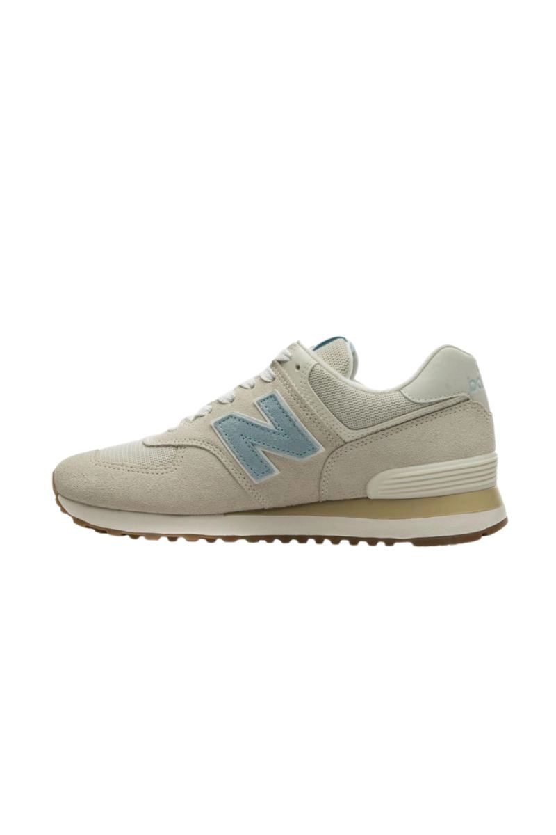Tênis New Balance 574 Feminino Bege e Azul Produto Tênis New Balance 574 Feminino Bege e Azul