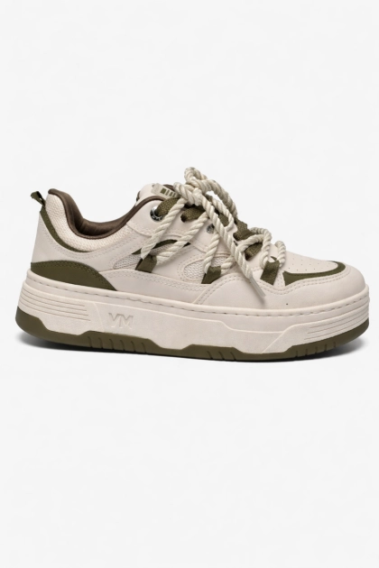 Tênis Via Marte Feminino Casual Feminino Off White / Verde Produto - Tênis Via Marte Feminino Casual Feminino Off White / Verde