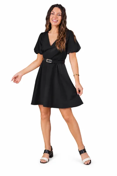 Produto Vestido Feminino Curto Manga Bufante Gabip Preto