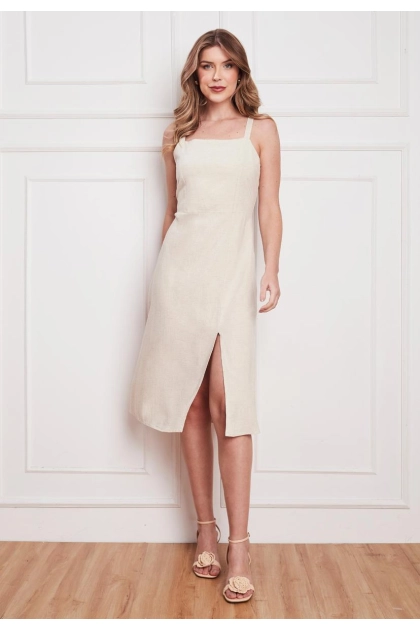 Vestido Aishty Longo Sem Manga Feminino Bege Claro Produto Vestido Aishty Longo Sem Manga Feminino Bege Claro