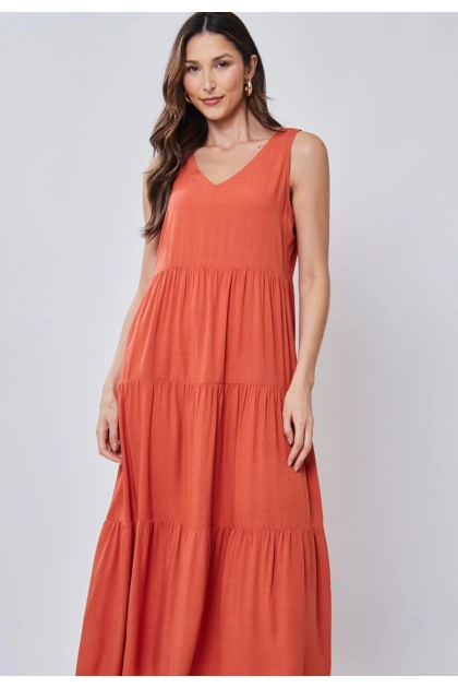 Produto - Vestido Aishty Longo Sem Manga Feminino Terracota 